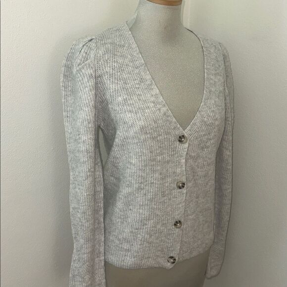 1State 1 State grey gray button cardigan sweater small s puff sleeve - Picture 2 of 7